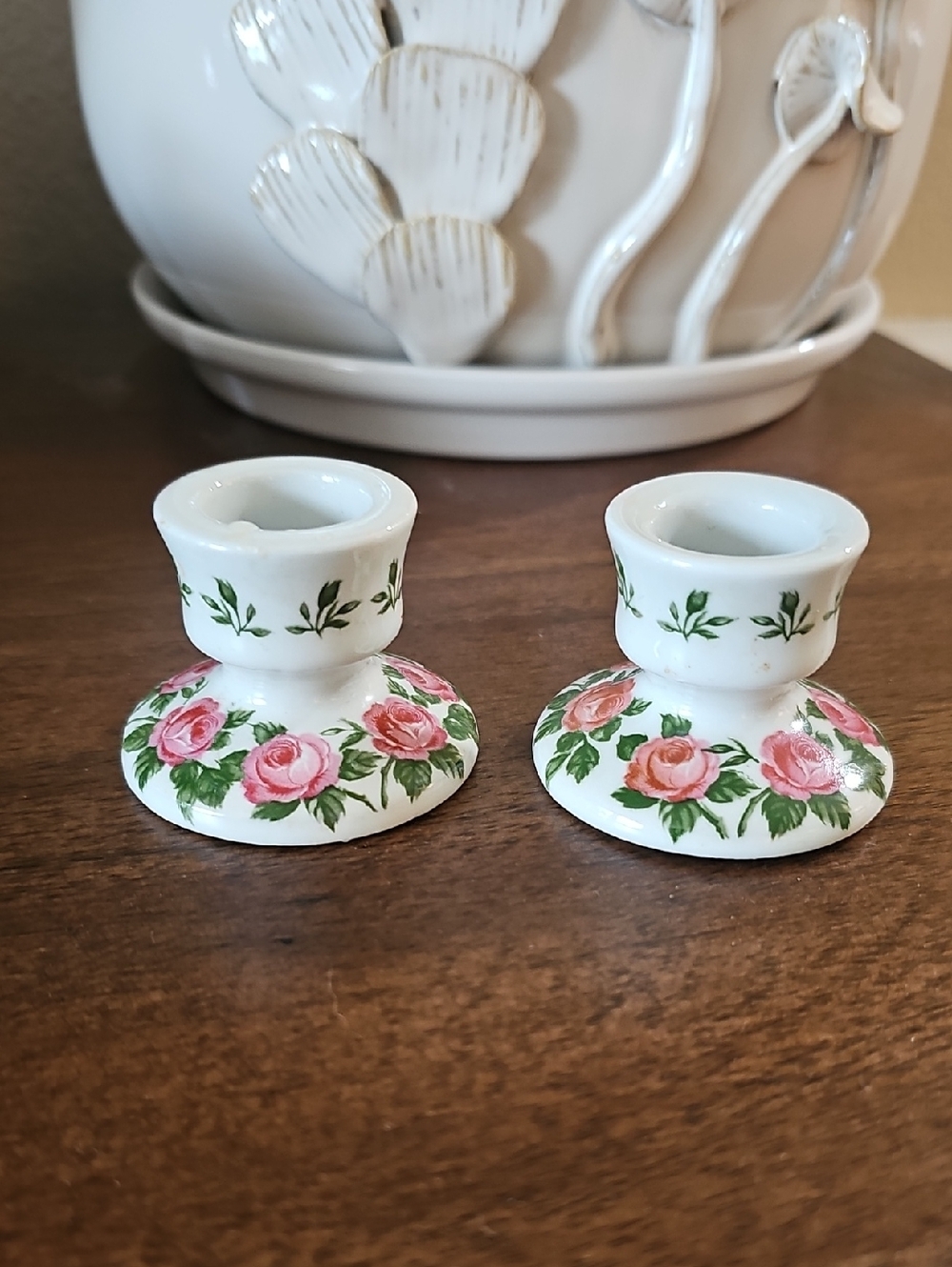 2 Vintage Cottagecore Roses Candlestick Holders Germany